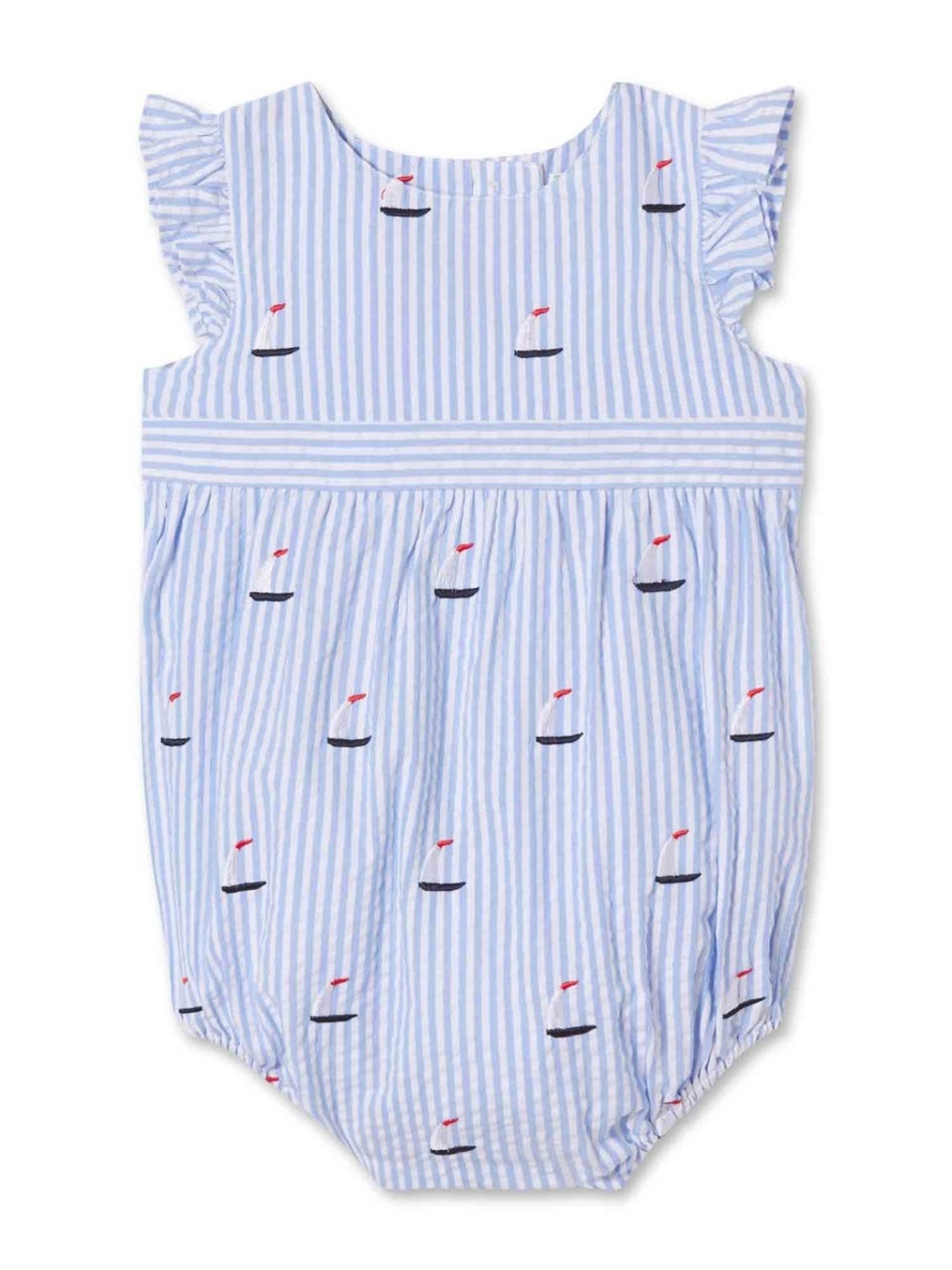 Classic Prep Children’s Wear Sailboat Seersucker Bubble Romper 12-18M